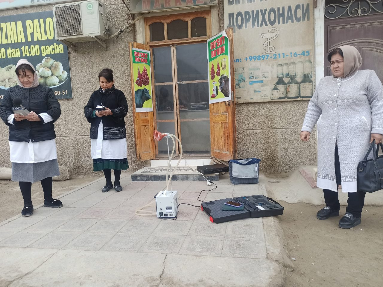 Гурлан  туман П Махмуд кучаси БН Бобур кучаси чоррахасида хаводаги зарарли омиллар,чанг.шовкин курсатгичлари буйича намуналар олинди