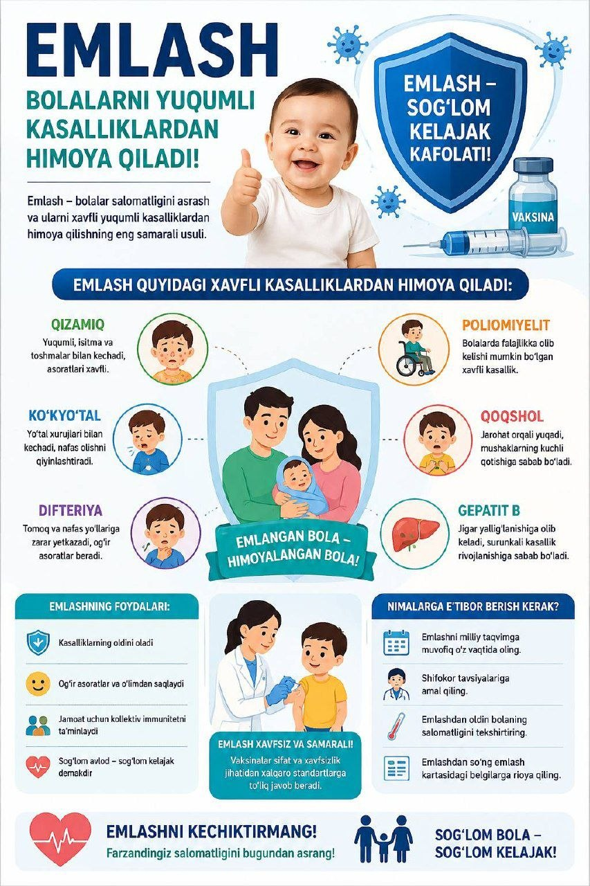 Emlash bolalarni yuqumli kasalliklardan himoya qiladi!